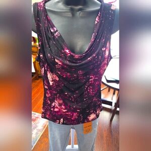 Calvin Klein, Black/burgandy/purple Cowl Neck Top, Sz M